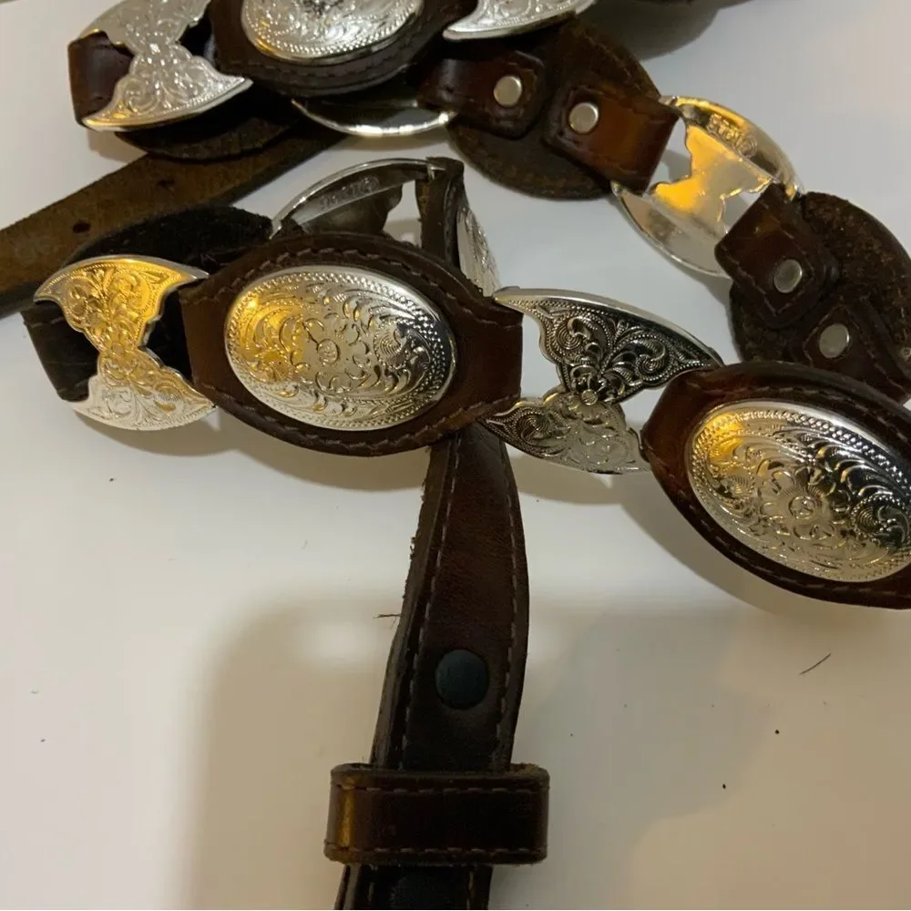 Vintage Tony Lama Western USA Brown Leather Silver Conchos Belt Women's Size 36